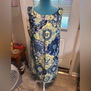 Talbots Blue and Yellow Midi Dress